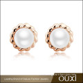 China manufacturer OUXI latest fashion 18k plate micro pave cz stud white pearl stud earrings